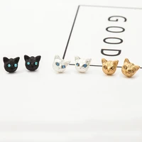 blue shiny crystal eyes siverl golden black kitty cat stud earrings for women