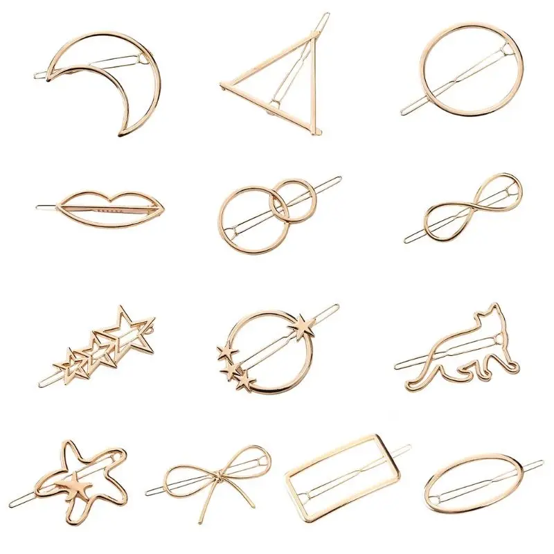 Fashion Woman Hair Accessories Triangle Clip Pin Metal Geometric Alloy Hairband Moon Circle Hairgrip Barrette Girls Holder |