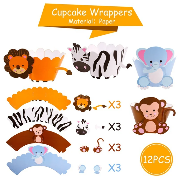 Cupcake Wrappers 1 PATIMATE/12 шт., пенопластовые маски EVA, Вечерние Маски с животным декором, для летней вечеринки, дня рождения, для сафари, джунглей, вечерние, для детской вечеринки - Цвет: Cupcake Wrappers 1