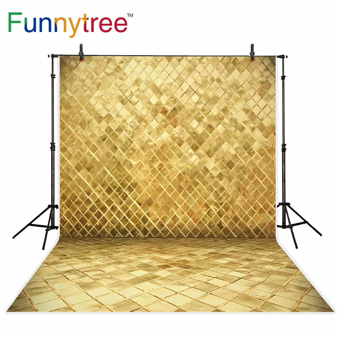 

Роскошный фон Funnytree для фотосъемки с изображением Золотой кирпичной стены, металлический фон для фотостудии, портретная фотосъемка