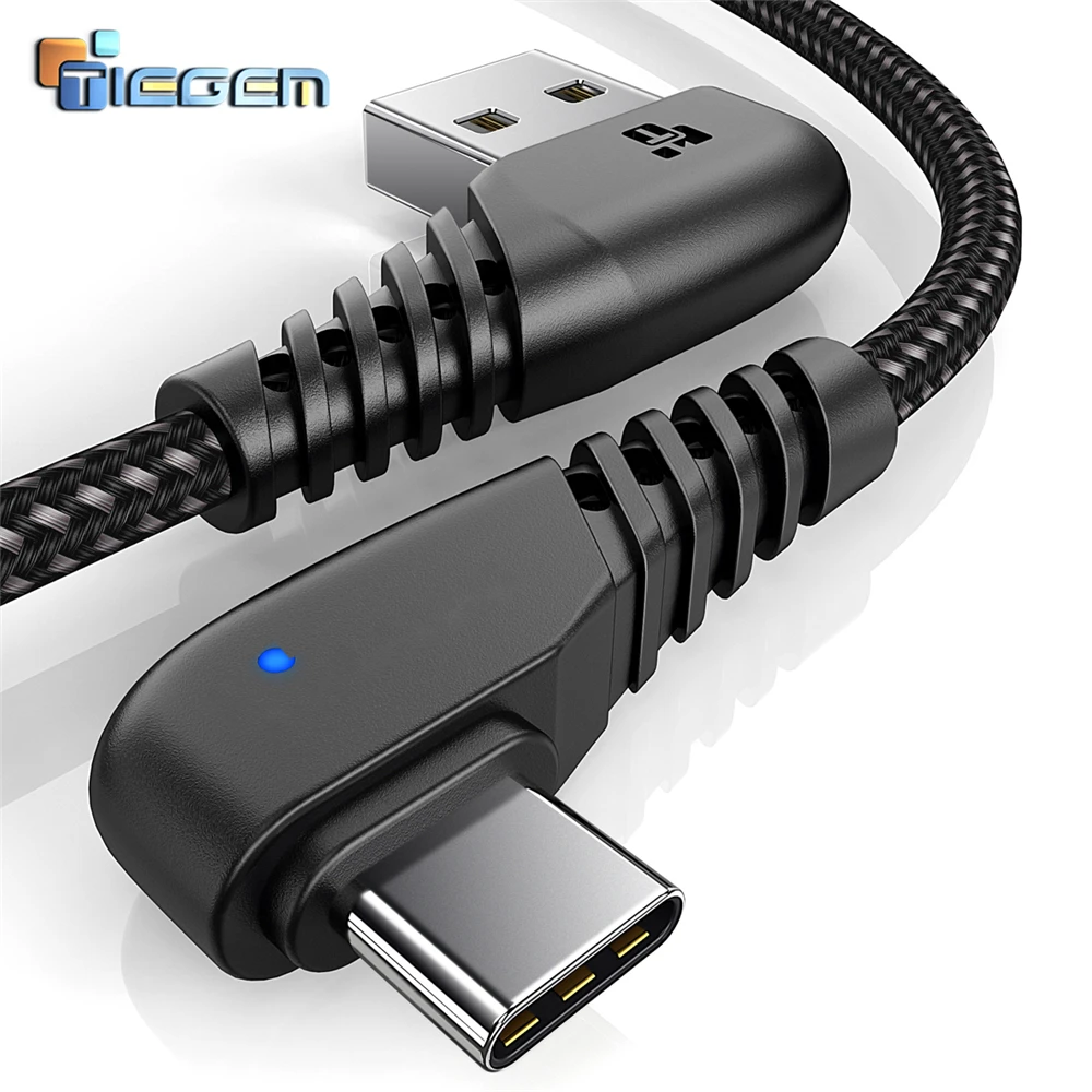 Кабель USB Type C TIEGEM 90 градусов 2 А шнур для быстрой зарядки Nintendo Switch Samsung S8 S9 Huawei P20