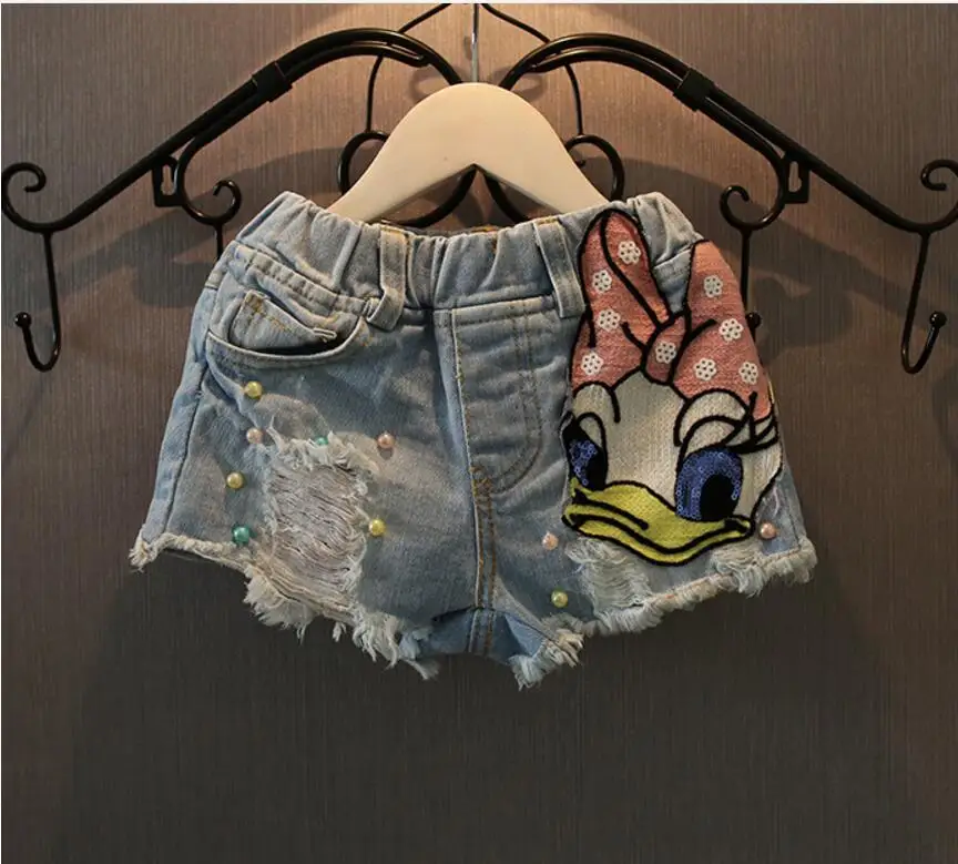 Джинсовые шорты с блестками и бахромой для девочек детские принцессы мультяшным