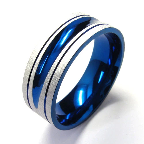 

Fashion Jewelry 316L Stainless Steel brushed Blue Ring Titanium Ring Best Christmas gifts