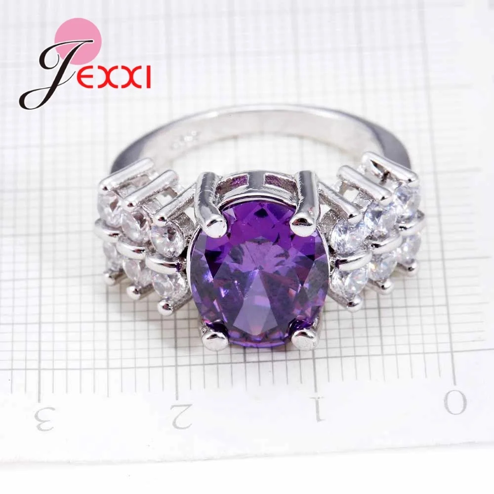 Simple Women Purple Austrian Crystal Bridal Wedding Rings 925 Sterling Silver Jewelry Cubic Zircon Ringen For Mujer Gift | Украшения и