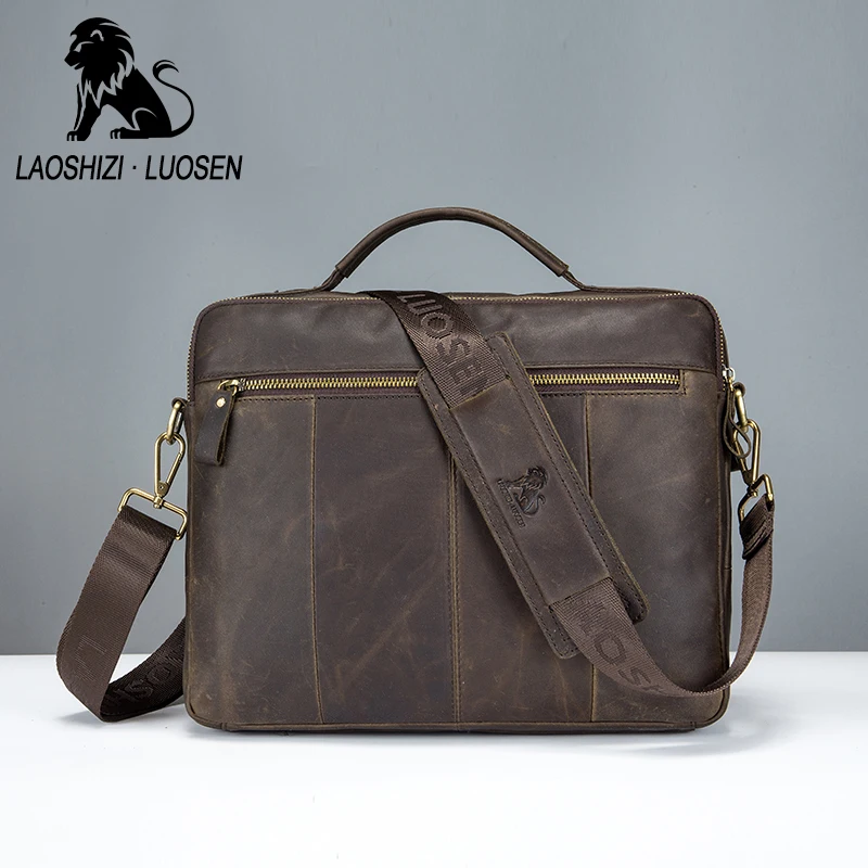 Laoshizi luosen из натуральной кожи Винтаж Для мужчин сумка Бизнес Повседневное - Фото №1