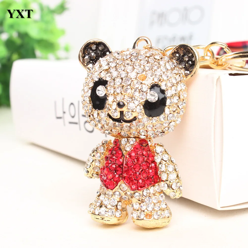 

Panda Skirt Red Arm Head Move Pendant Charm Pendant Cute Rhinestone Crystal Purse Bag Car Key Ring Chain Jewelry Gift