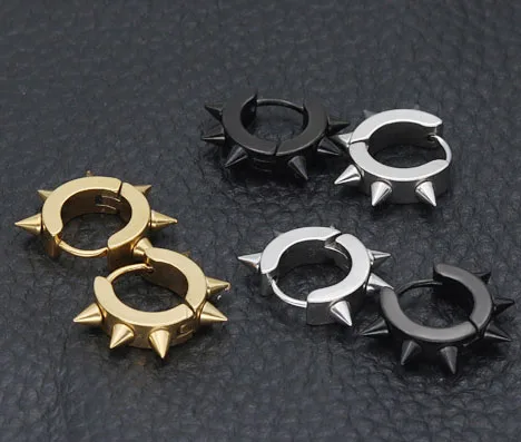 Мужские и женские серьги-кольца в стиле панк с шестью маленькими коническими