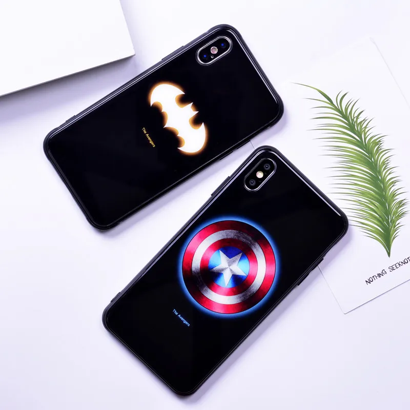 Чехол для iphone Xs Max чехол светящийся закаленное стекло Супермен Бэтмен 6 6s 8 7 Plus X