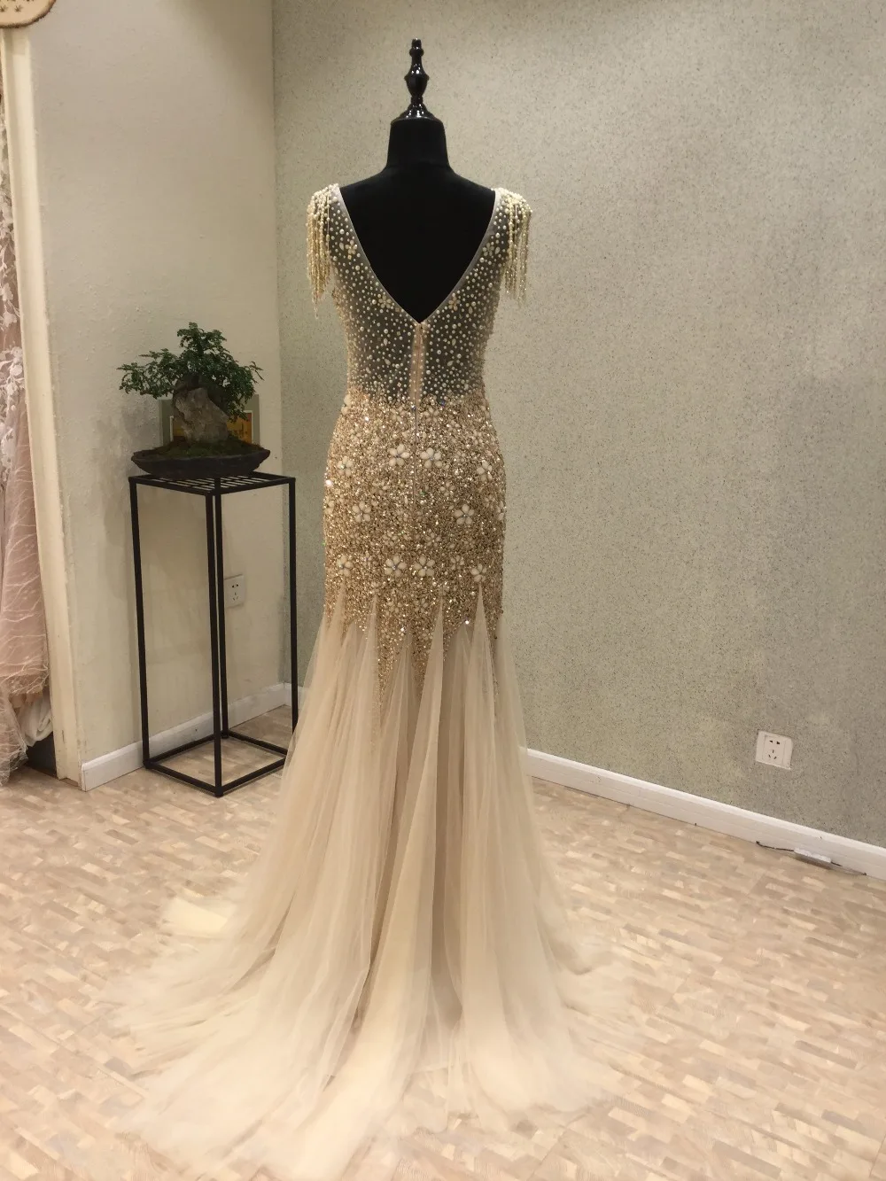 New Fashion Long Evening Dress 2020 Scoop Cap Sleeve Floor Length Beading Tulle Mermaid Prom Dresses Vestido de festa