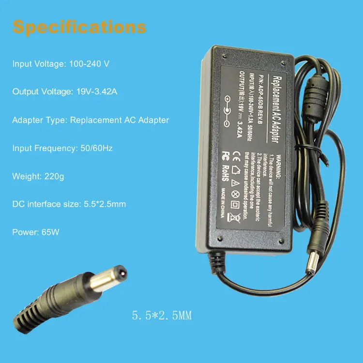 19V 3.42A 5 5*2 мм 65 Вт AC адаптер питания для ноутбука Toshiba Satellite L500 NB300 L300 L350 L775 U400 L755 R850 L730