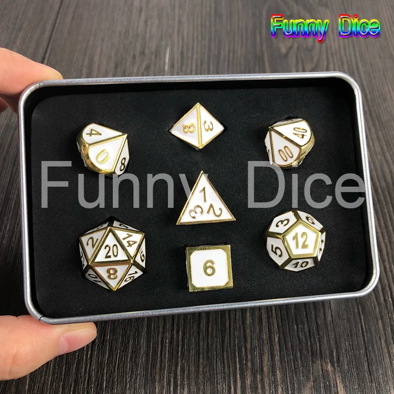 Новые металлические 6 цветов 7 игральные кости D4 D6 D8 D10 D% D12 D20 и металлическая коробка для настольной игры Rpg Dados Juegos De Mesa DND вечерние игральные кости