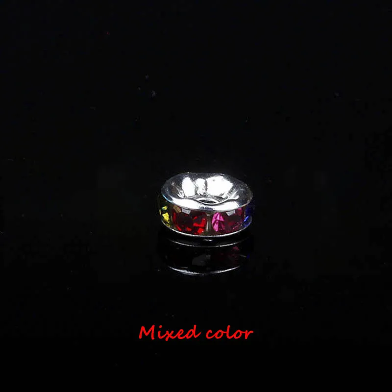 Mixed color 100 шт Красочные Стразы Серебряные бусы с отверстием, 6/8/10 мм для "сделай сам" для изготовления украшений вручную Бисер браслет Материал аксессуары - Цвет: Mixed color