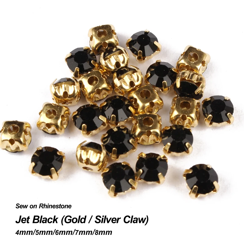 Новое поступление настоящие пришитые Стразы Jet Black Gold/silver коготь основа из СТРАЗА 4 мм/5 мм/6 мм/7 мм/8 мм использовать для Diy аксессуары