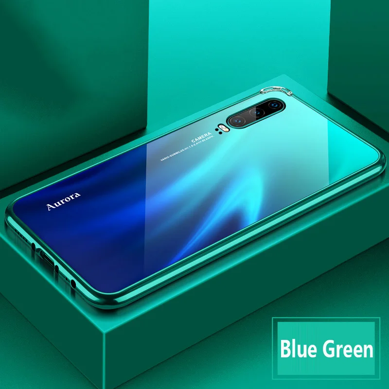 Blue Green 2 в 1 Гибридный чехол для huawei P30 P30Pro чехол металлический бампер противоударный Закаленное стекло Жесткий Чехол для huawei P20 P20Pro P30 оболочка - Цвет: Blue Green