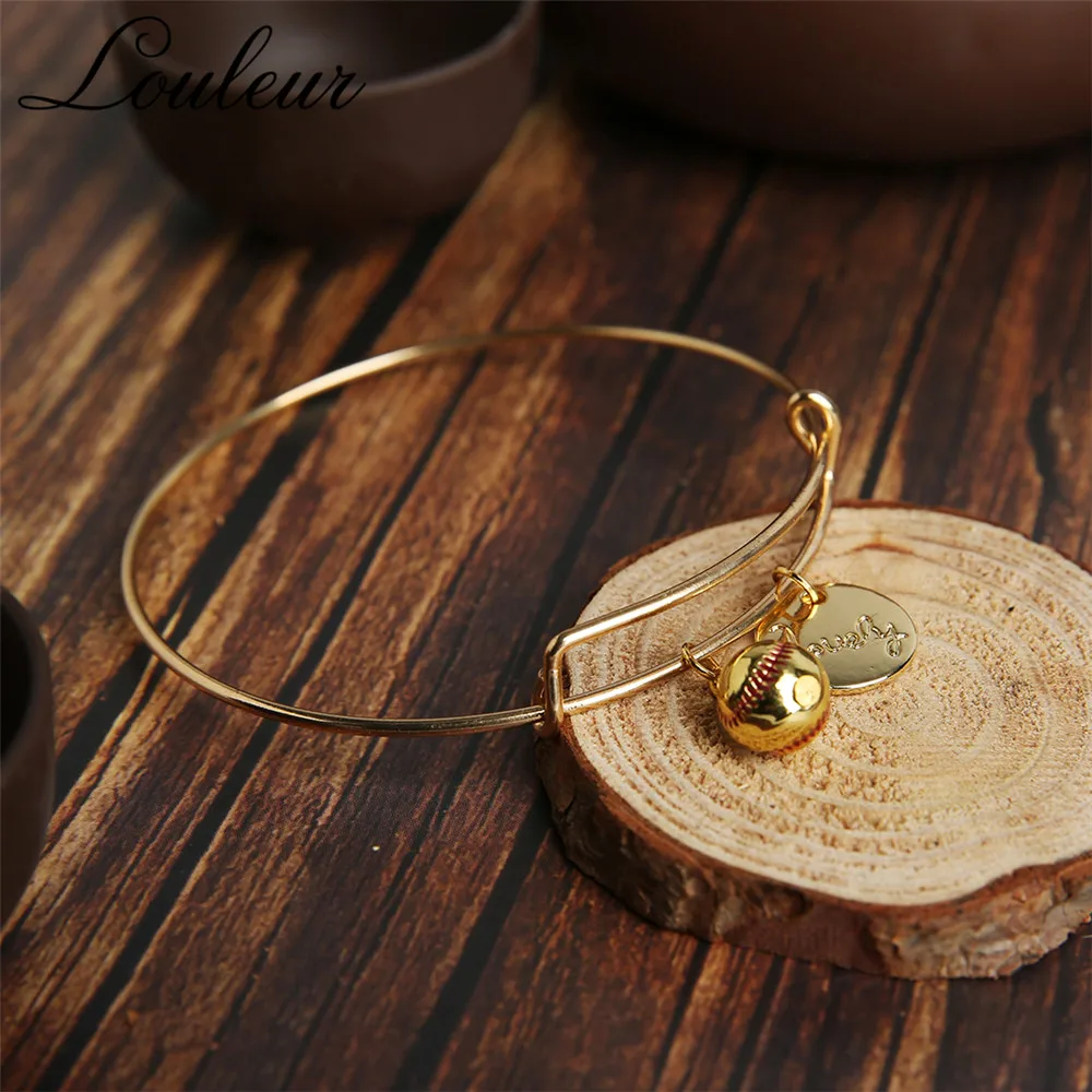 Louleur Gold Sport Baseball Pendant Charm Expandable Wire Bracelets &ampBangle Lovely DIY Jewelry Adjustable Bracelet Drop Shipping |