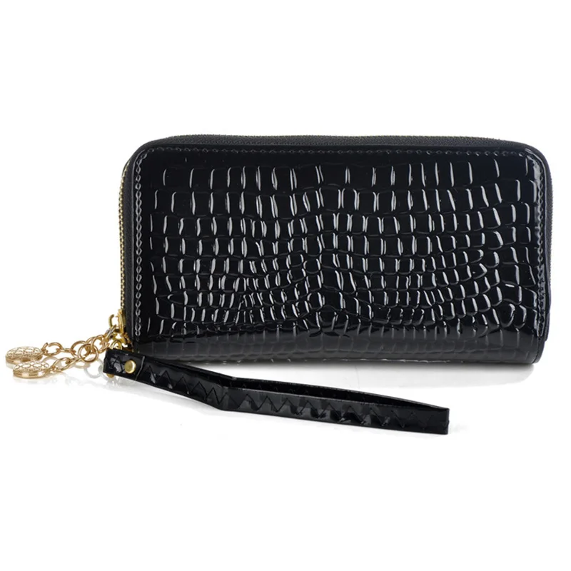 Модные женские длинные кошельки кожаные однотонные модель крокодиловой кожи
