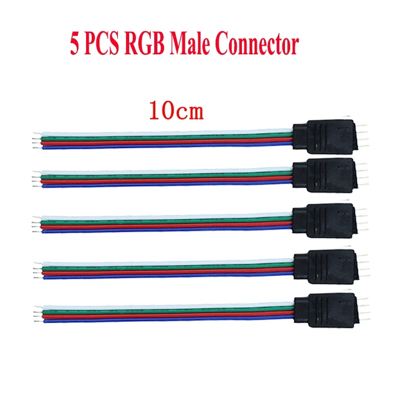 10cm male 5 шт. 4pin RGB Светодиодные ленты солнечного света мощность кабель разъем постоянного тока Мужской Женский Разъем 10 мм коннектор питания постоянного тока для 3528 5050 2835 Светодиодные ленты света - Цвет: 10cm male