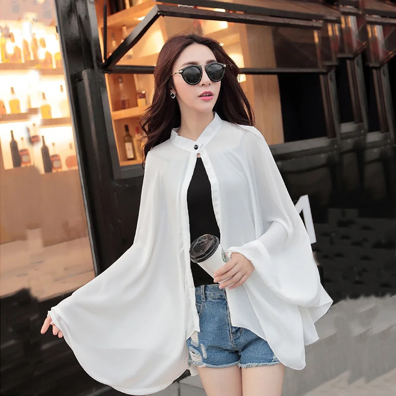 Women Chiffon Blouse Summer Sun Protection Tops Batwing Sleeve Loose Long Shirts Women's Beach Wear Open Stitch Cardigan |