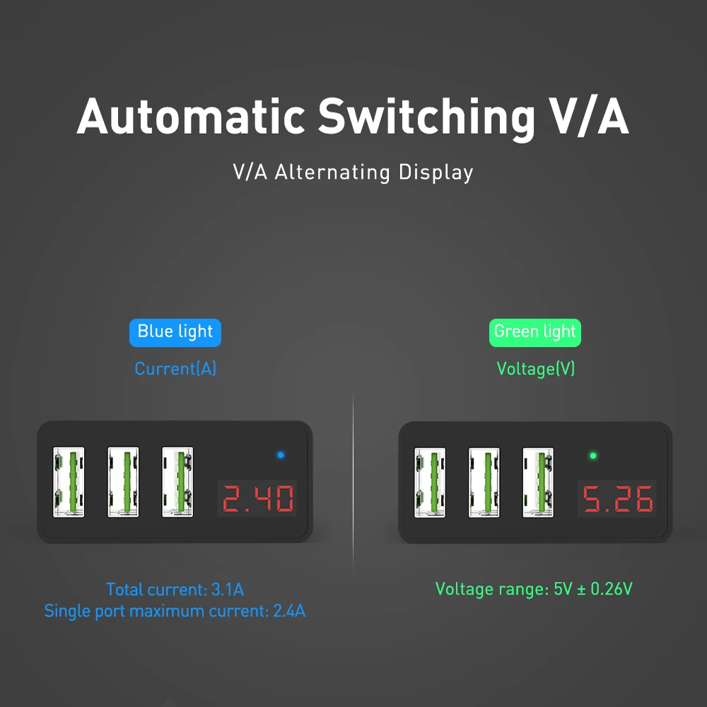 KEYSION светодиодный цифровой 3 порта USB зарядное устройство универсальное