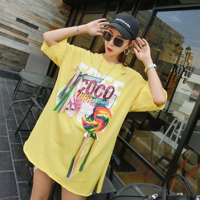 Футболка женская длинная с блестками и мультяшным медведем NS656|tees women|top cutet shirt