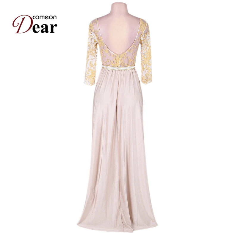 

Comeondear Plus Size Women Clothing Party Dress 2018 Dames Jurken Zomer VB10251 Apricot Transparent Embroidery Gown Dresses
