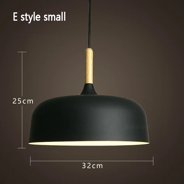 E small black Подвесной светильник в скандинавском стиле s E27, подвесной светильник, светильник для бара, кафе, ресторана, для декора, лофт, дерево, алюминиевый абажур, подвесной светильник s - Цвет корпуса: E small black