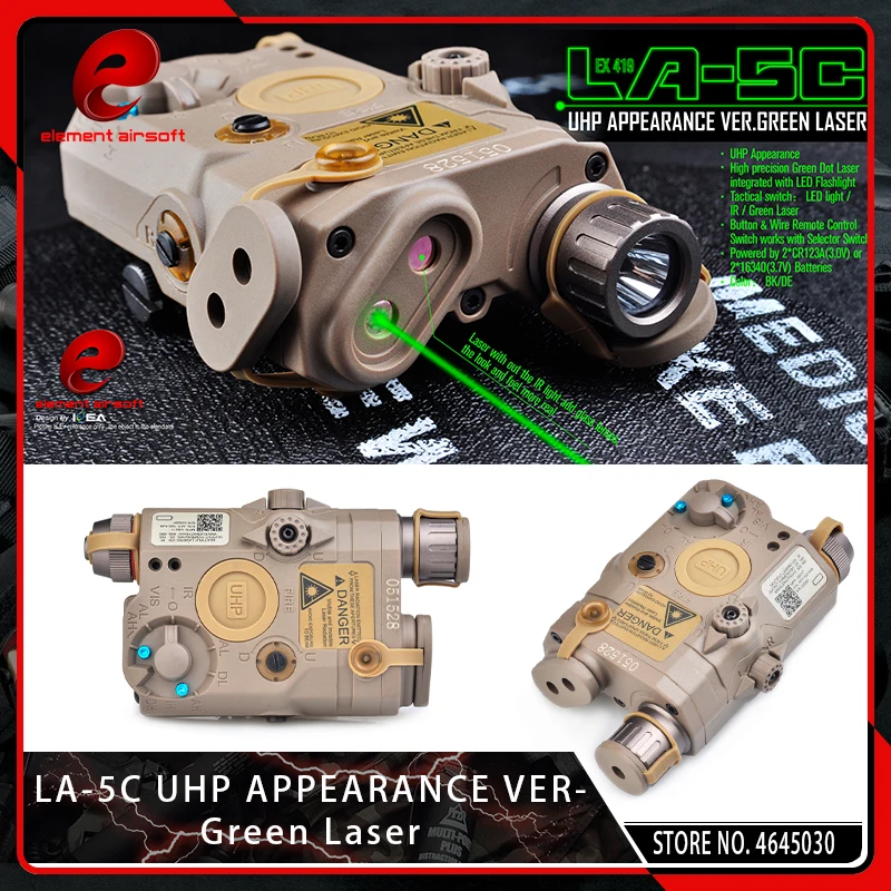 Element Airsoft Tactical Military LA-5C UHP PEQ Green Laser Flashlight Weapon Combo LA5 IR LED Light Softair PEQ15 Hunting | Спорт и