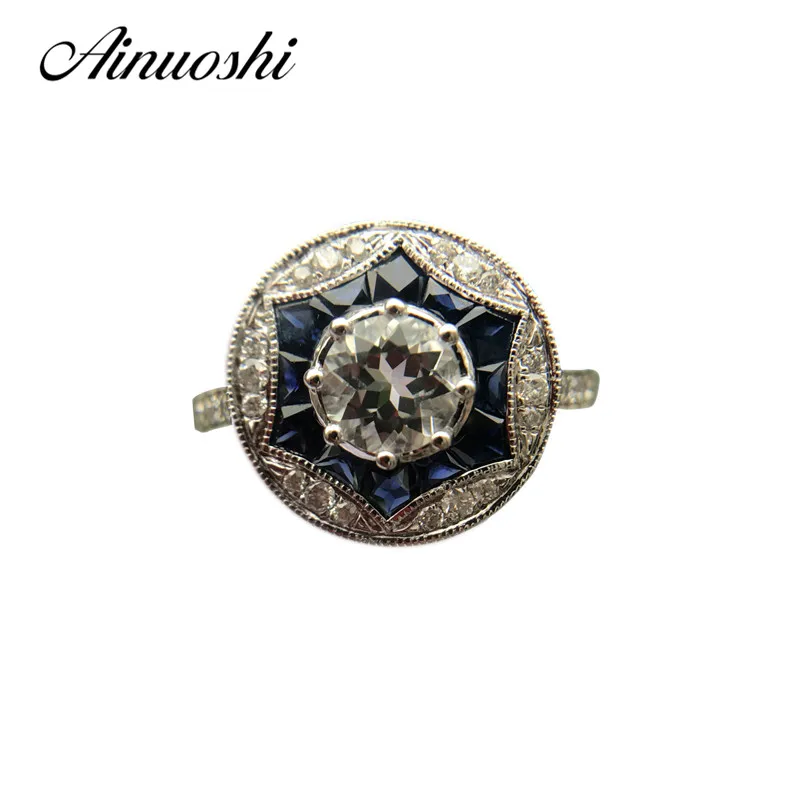 AINUOSHI 14 K белое золото Женское Обручальное Кольцо Natutal белый Аквамарин Свадьба юбилей синий сапфировый Бриллиант женские кольца
