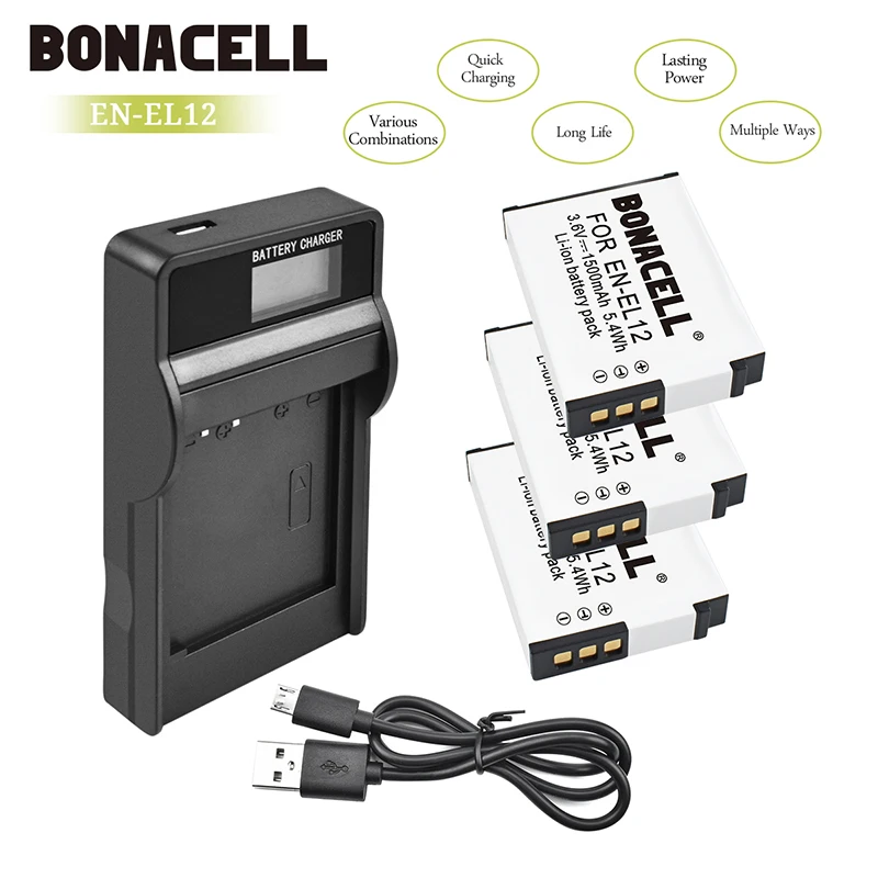 Bonacell EN EL12 зарядное устройство с ЖК дисплеем для Nikon Coolpix S9900 S9700 S9100 S8000 AW120 AW130 S6000 S6100