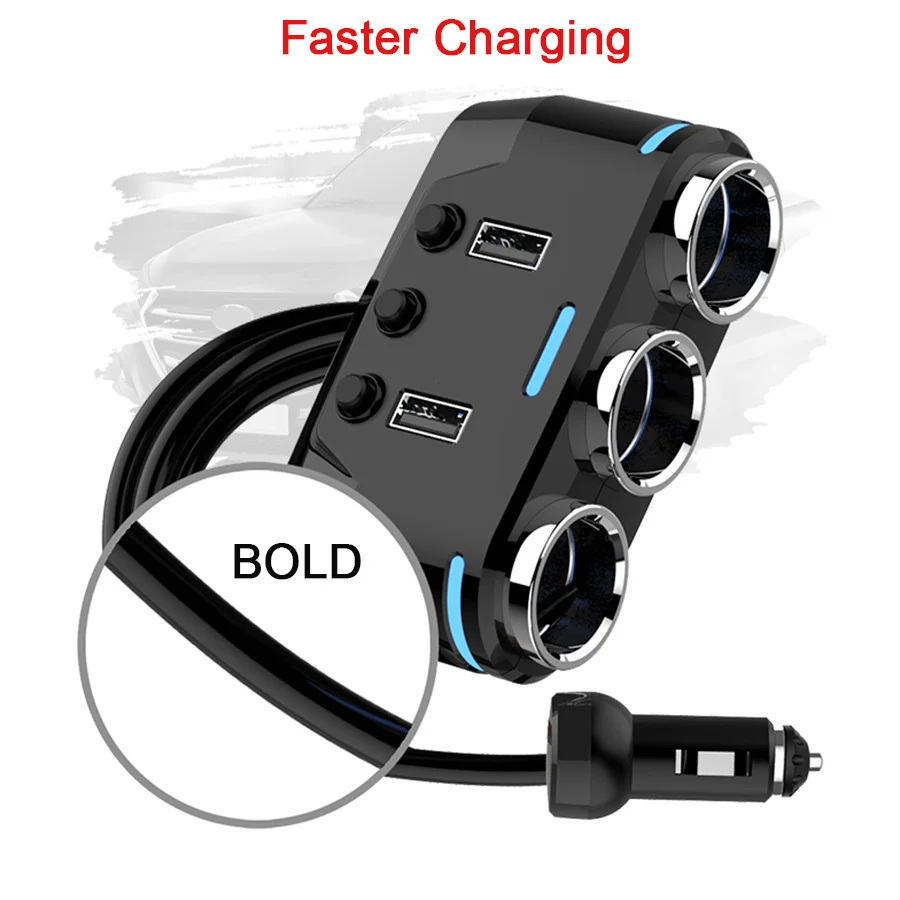 Розетка для автомобильного прикуривателя Splitter 12 в 24 разъем LED прикуриватель 2Usb