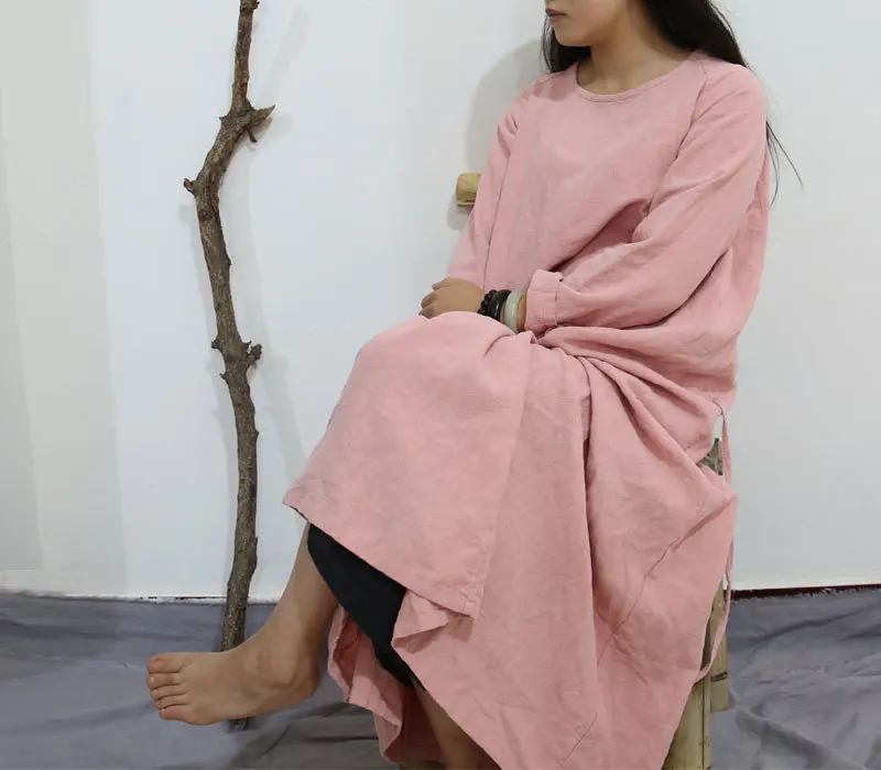 Женское винтажное льняное свободное Повседневное платье женское однотонное