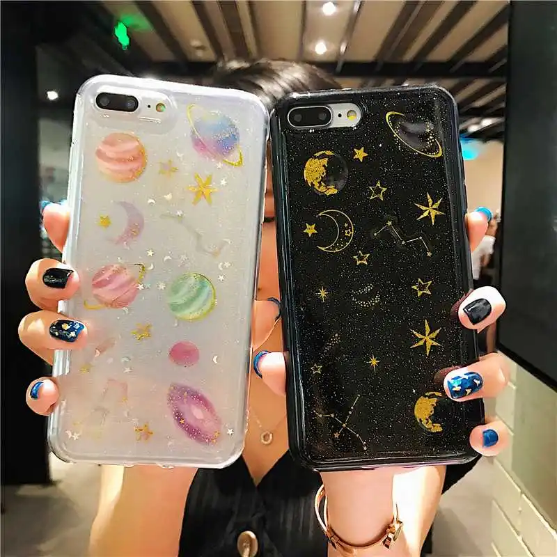 Новый роскошный золотой фольгированный чехол для телефона iPhone X XS MAX XR Moon Stars Planet