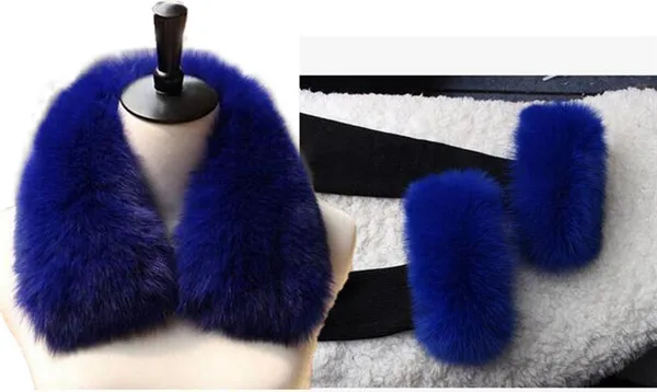 Blue Воротник из лисьего меха, натуральный Лисий мех, шарфы, воротник, куртка для женщин, рукав, теплое пальто, меховой воротник и рукава,, меховой шарф - Цвет: Blue