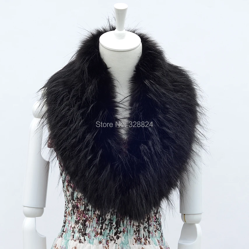 Женский меховой воротник из искусственного меха енота шарф шаль Зимний