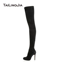 women black thigh high boots woman long stretch suede over the knee boots 2021 ladies round toe platform high heel winter shoes