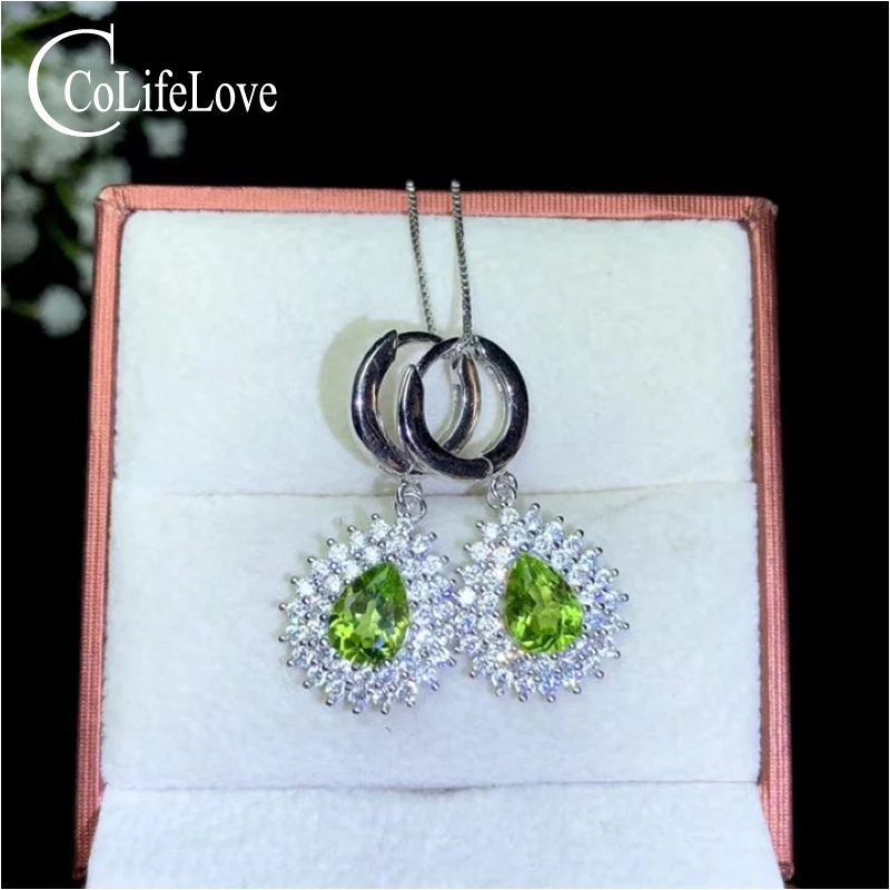 

CoLife Jewelry Elegant Peridot Drop Earrings for Party 6mm*8mm Natural Peridot Earrings Solid 925 Silver Peridot Girl Gift