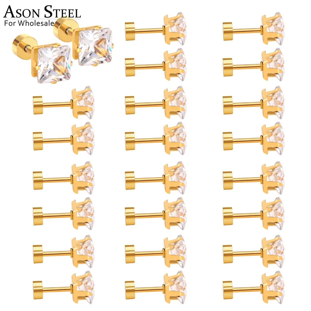 

ASONSTEEL Wholesale 12pairs/lot 3-7mm Small Stud Earrings Gold Earrings 316L Stainless Steel Earrings Set for Women Anti-allergy