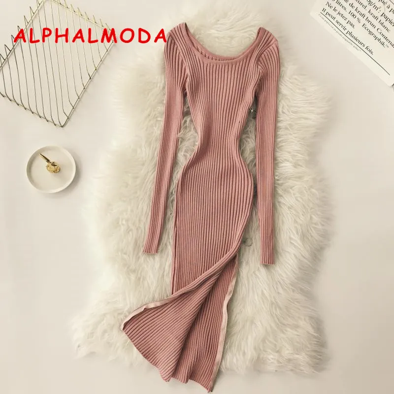 ALPHALMODA вязаный свитер на молнии сбоку трикотажное платье с длинным рукавом