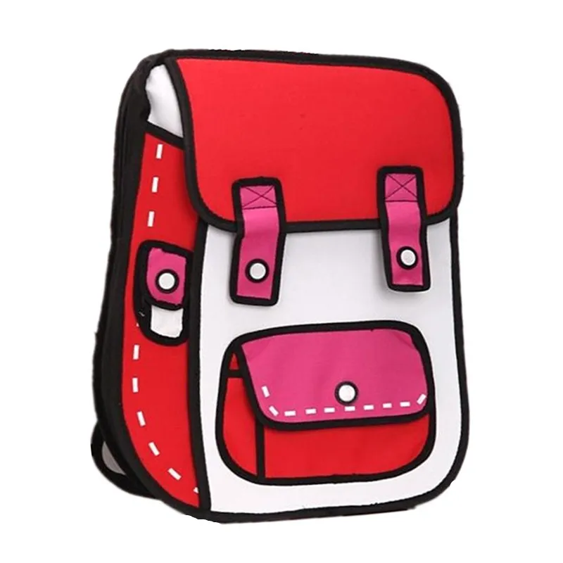 

New Chic Cartoon Style Student Bag Unisex 3D Color Block Canvas Backpack