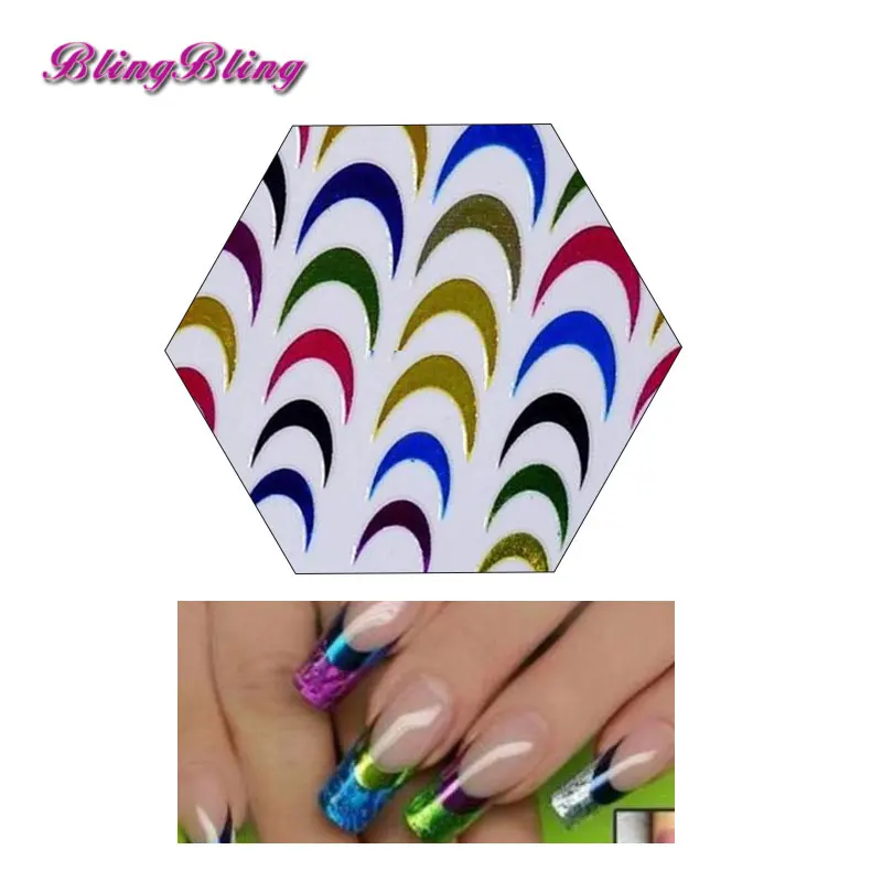 Blingbling 2 листа Французский маникюр цветные Типсы Книги по искусству Форма Fringe Гиды