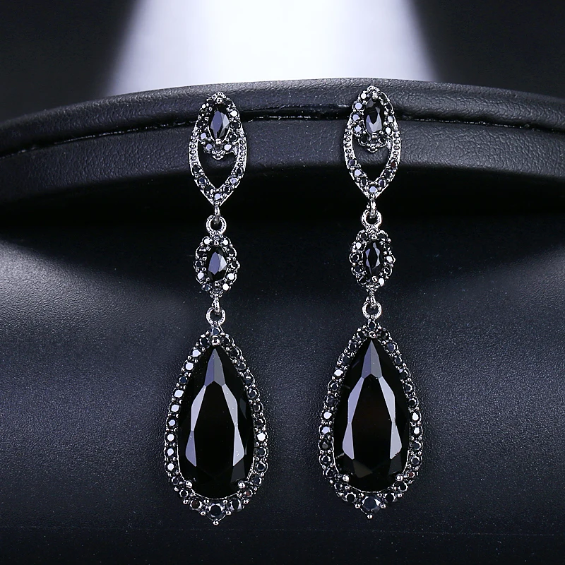 EMMAYA Luxury Bridal Four Colors Silver Vintage Allure Crystal Waterdrop Long Drop CZ Earrings For Women Wedding Jewelry Gift