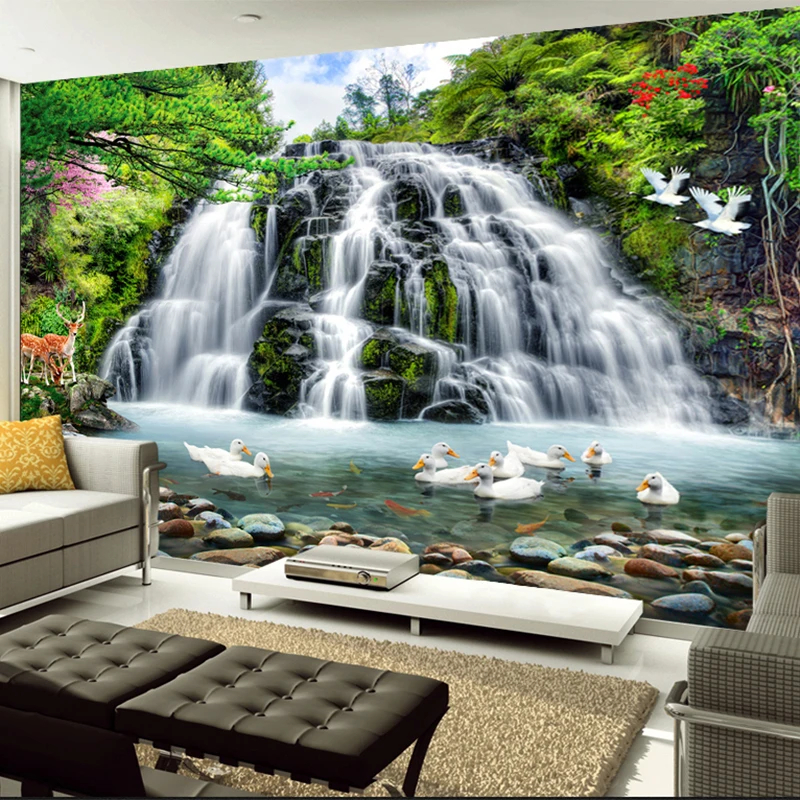 

Custom 3D Mural Wallpaper For Wall Beautiful Nature Landscape Photo Waterfall Ducks Wall Paper For Room Decor TV Sofa Backdrop