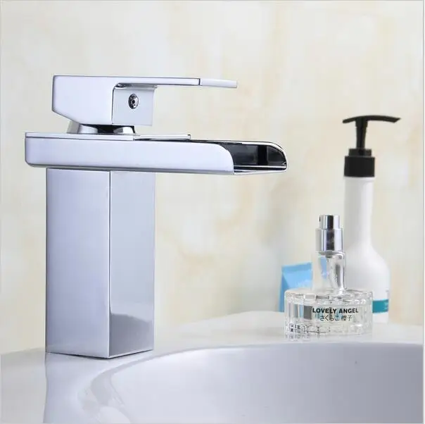 Смеситель для умывальника с одной ручкой из хромированной латуни|waterfall basin