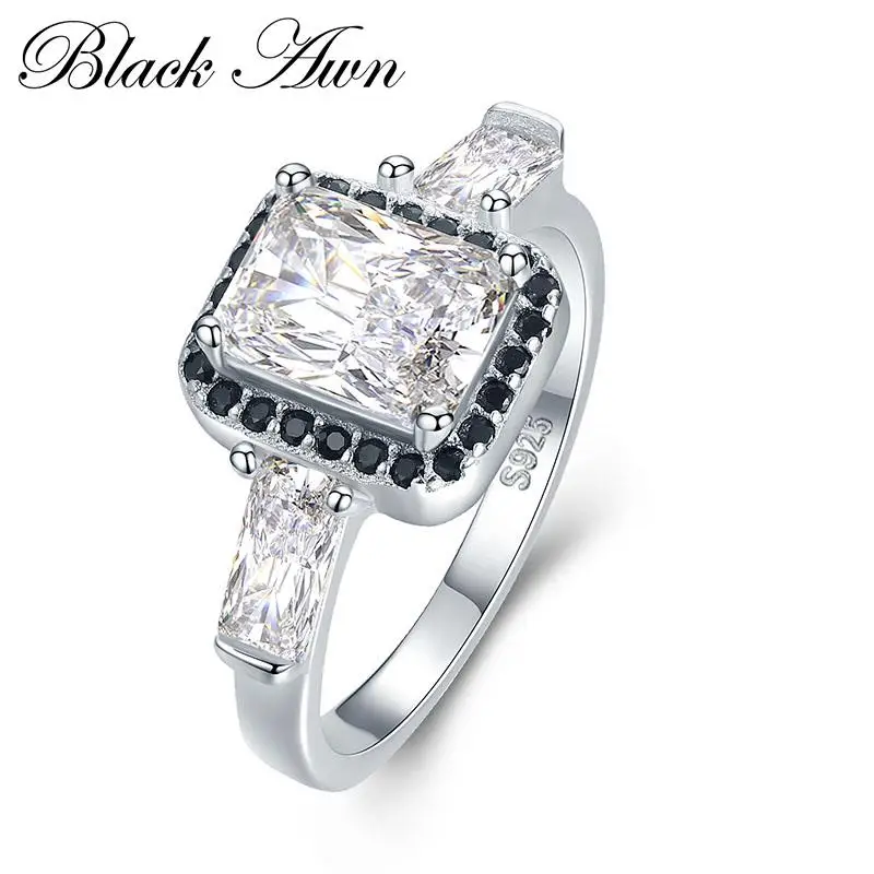 

[BLACK AWN] 100% Genuine 3.4g 925 Sterling Silver Jewelry Wedding Rings for Women Engagement Ring Girl Gift C403