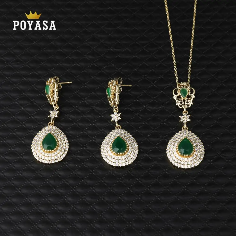 Moroccan Caftan wedding gold jewelry set for women green stone fashion copper high quality | Украшения и аксессуары