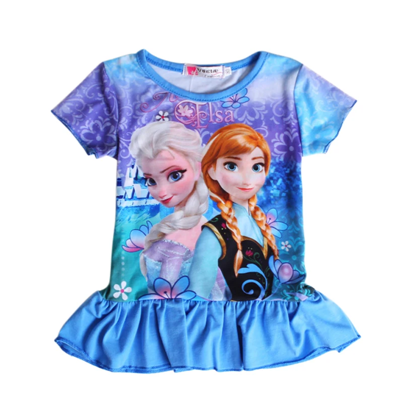 2017 летние милые футболки для девочек детские принцессы Эльзы и Анны