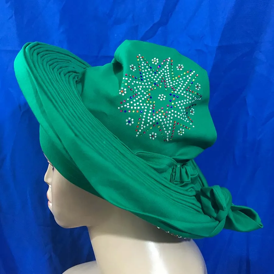 Нигерийский головной убор gele с камнем и жемчугом уже изготовленный