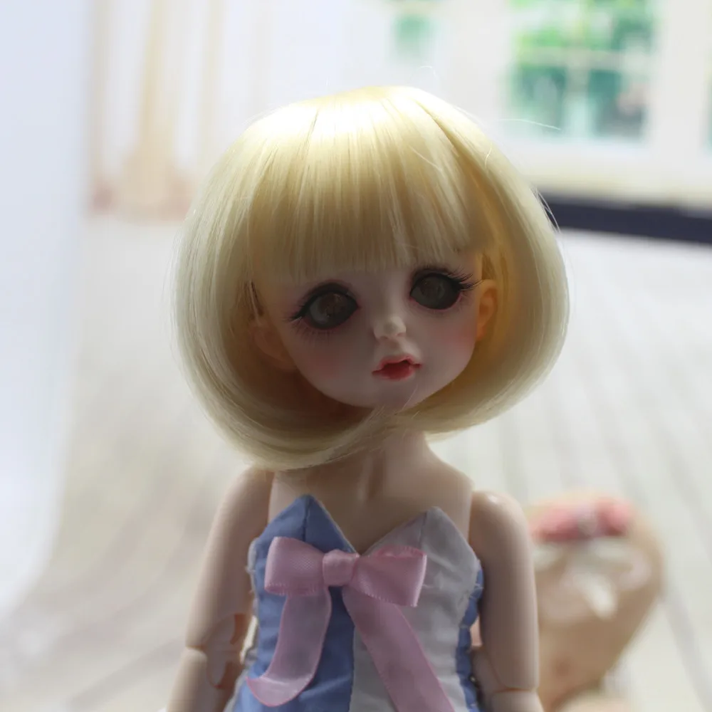 

BJD Girl Doll Hair High Temperature Fiber Khaki Bob Wigs for 1/3 1/4 1/6 Dolls Hair Extensions