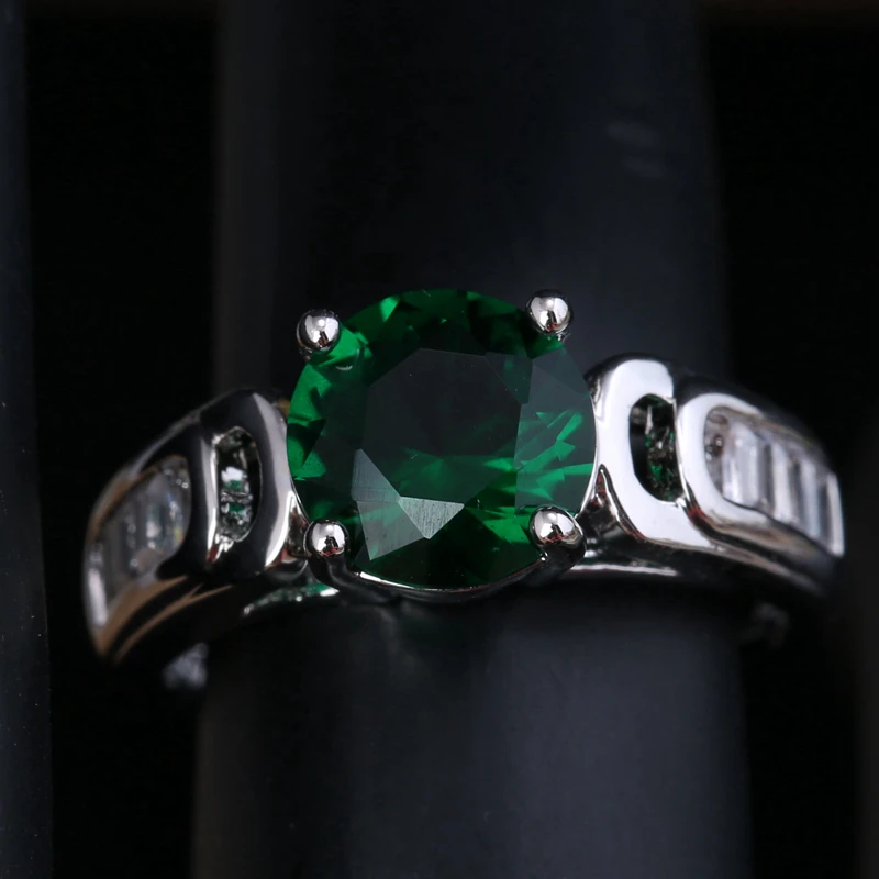 Выдающийся зеленый цирконий вокруг белых камней 925 серебро Jewelrys Solitaire Кольца США #