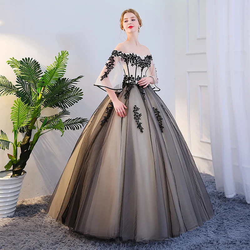 He's Bride Luxury Boat Neck Flare Sleeves Lace Up Back Floor-Length Ball Gown Sexy Wedding Dresses Custom Bridal Dress | Свадьбы и